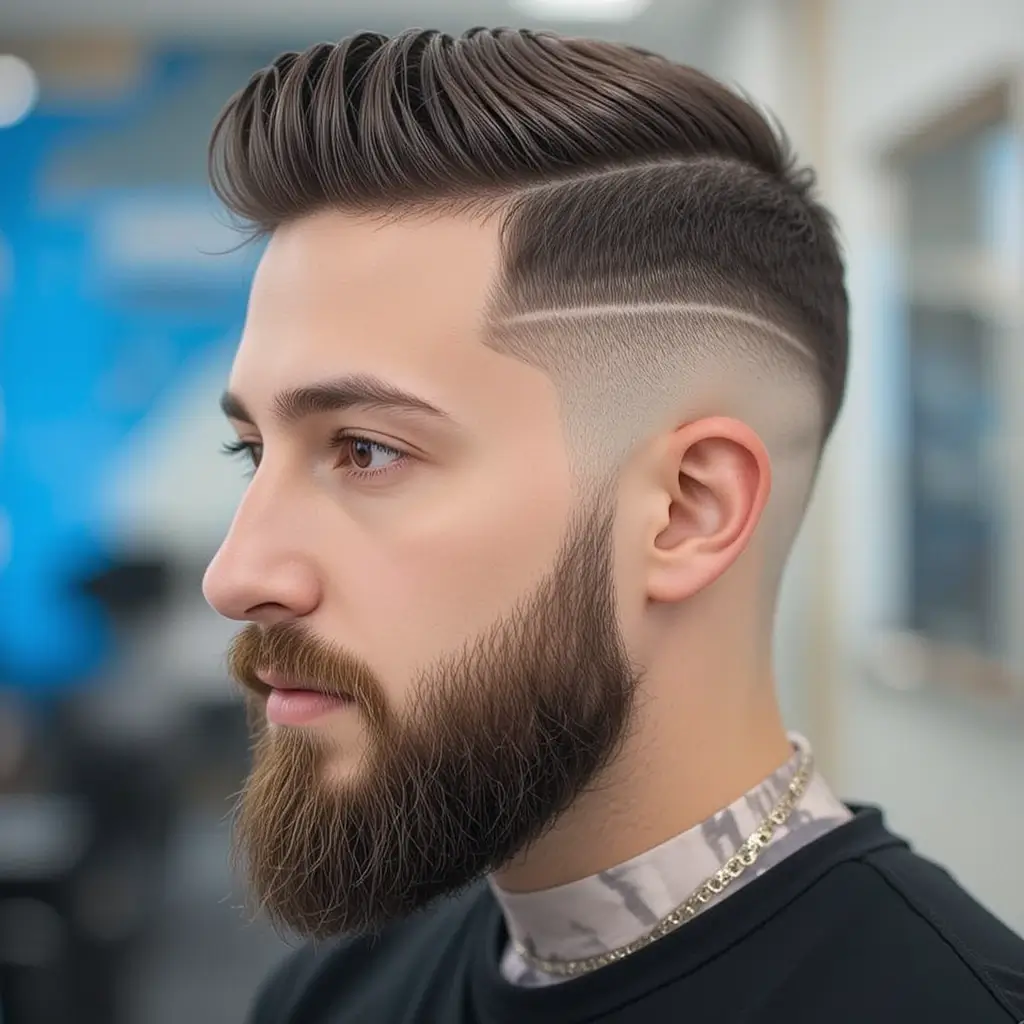 . Temple Fade with Angular Beard