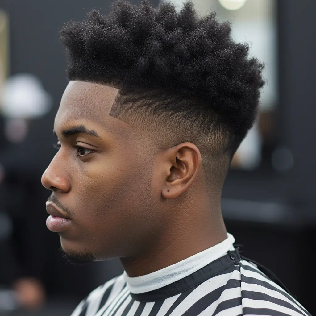 Temple Fade with Short Afro
