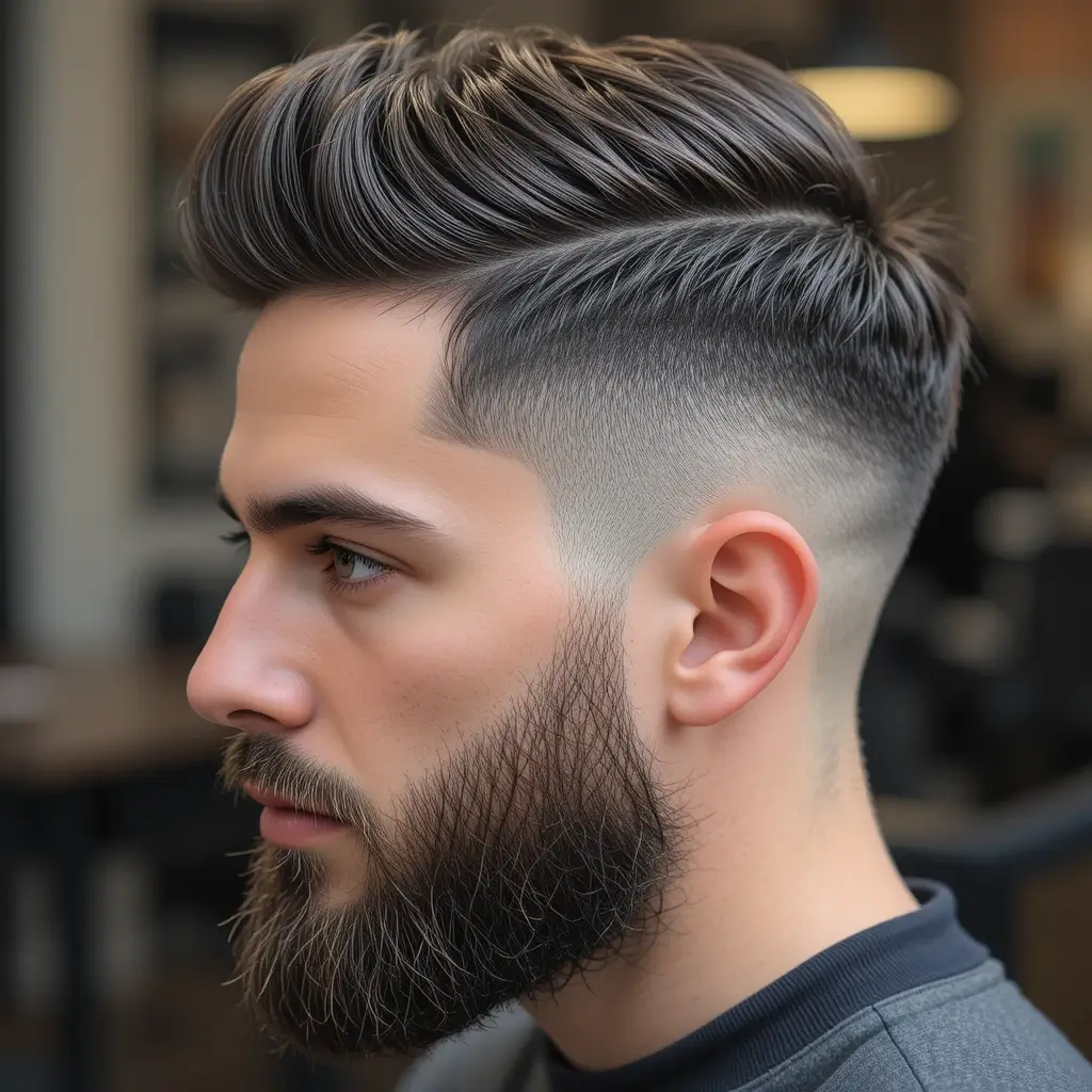 . Textured Crop with Mid Fade and Sculpted Beard