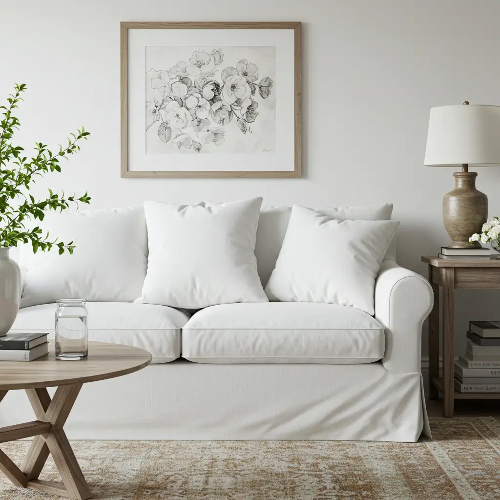 Textured White Slipcovered Sofa