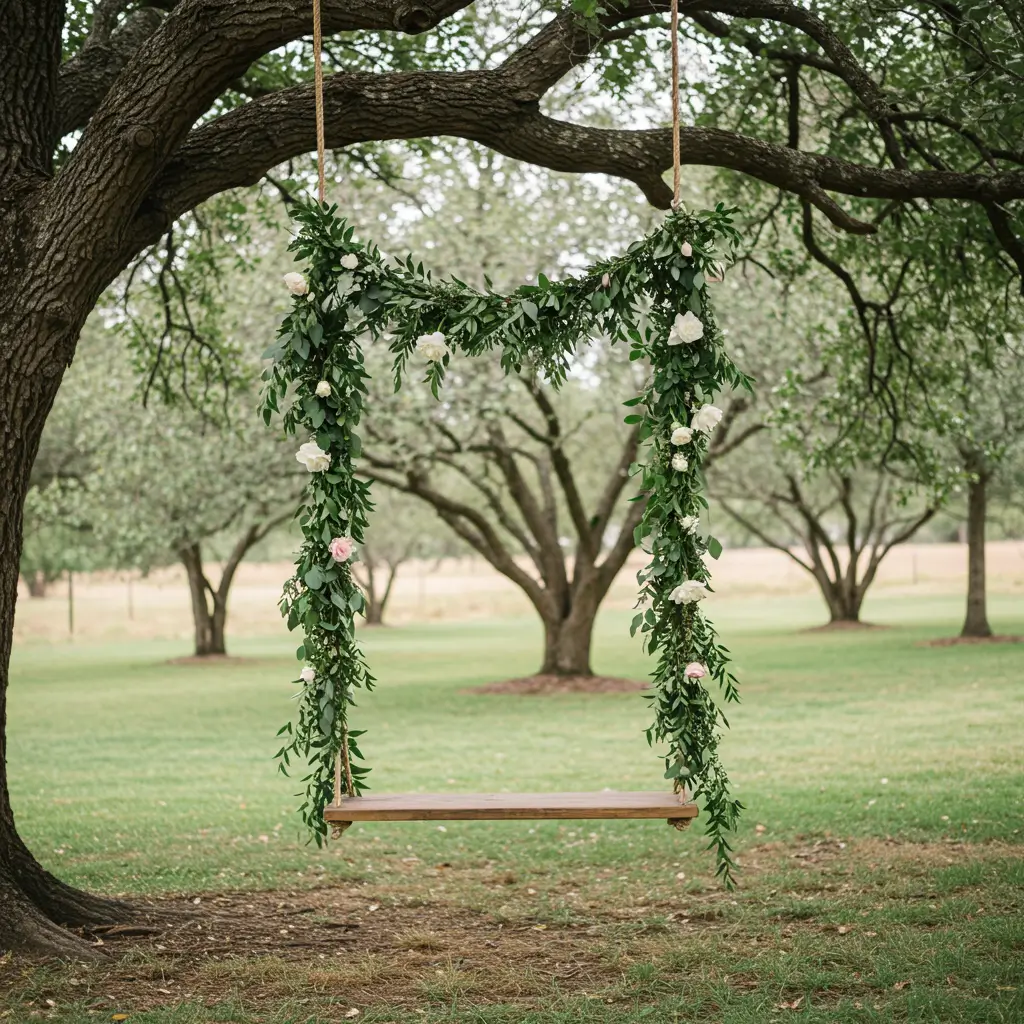 Tree Swing with Floral Garland