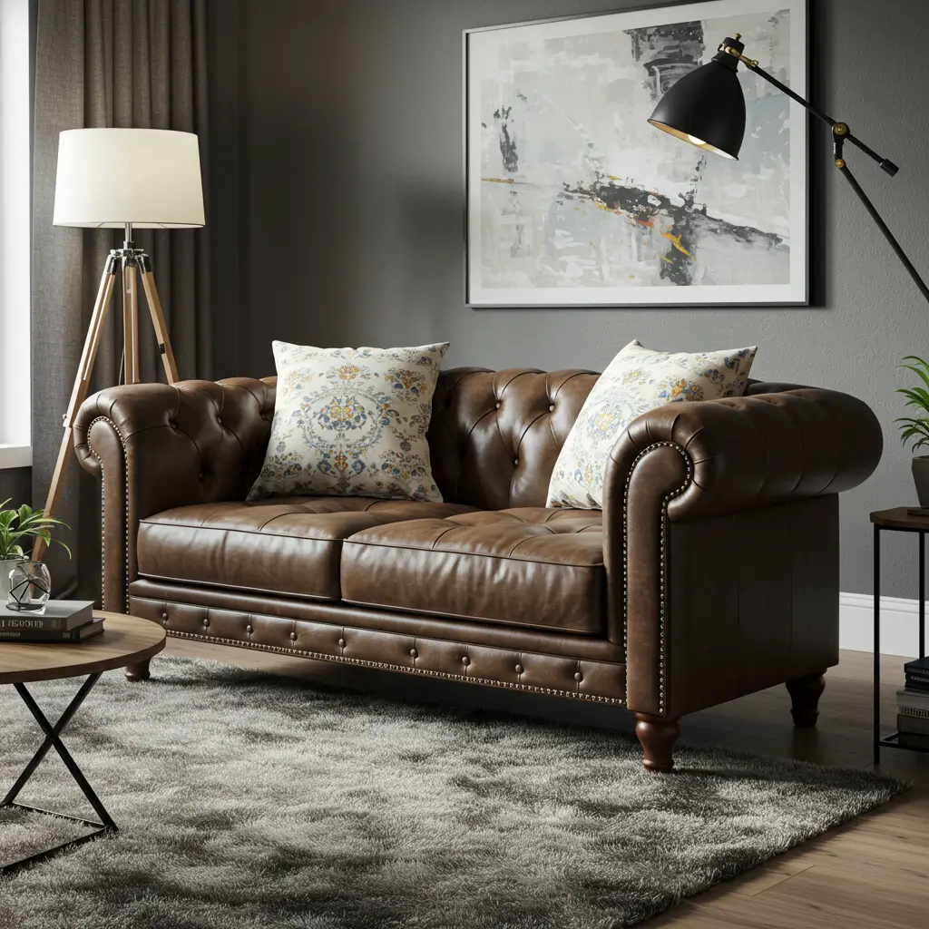 Tufted Leather Loveseat for Urban Style