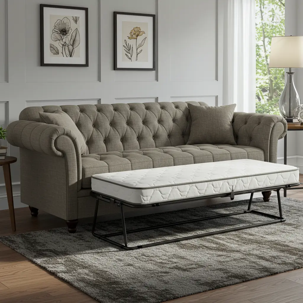 Tufted Sleeper Sofa with Vintage Flair