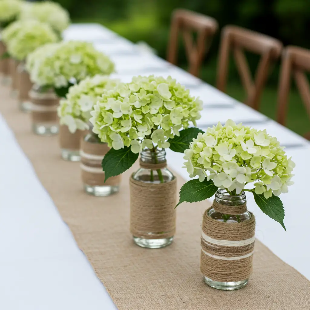 Twine-Wrapped Hydrangea Bud Vases