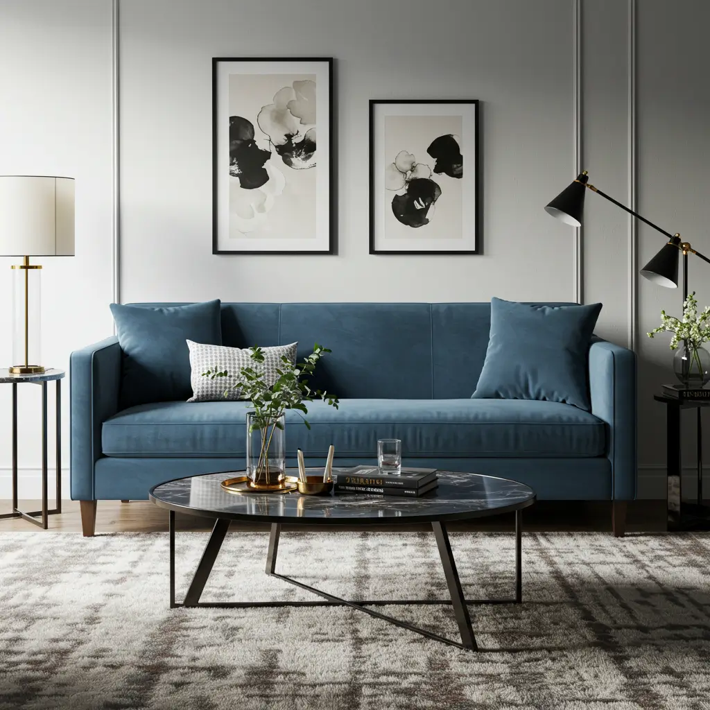Velvet Tuxedo Sofa with Narrow Arms