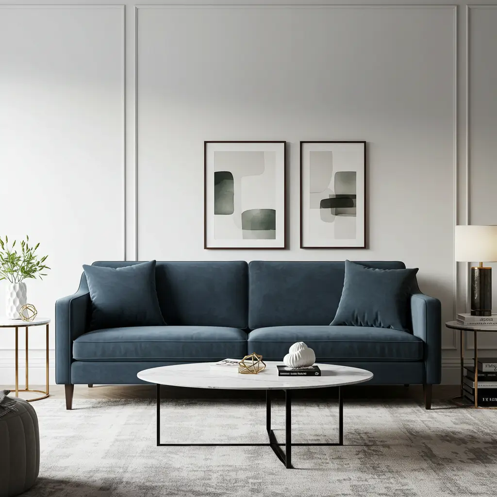 Velvet Tuxedo Sofa with Narrow Arms