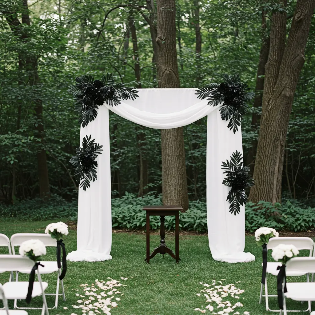 White Backdrop with Black Floral Details