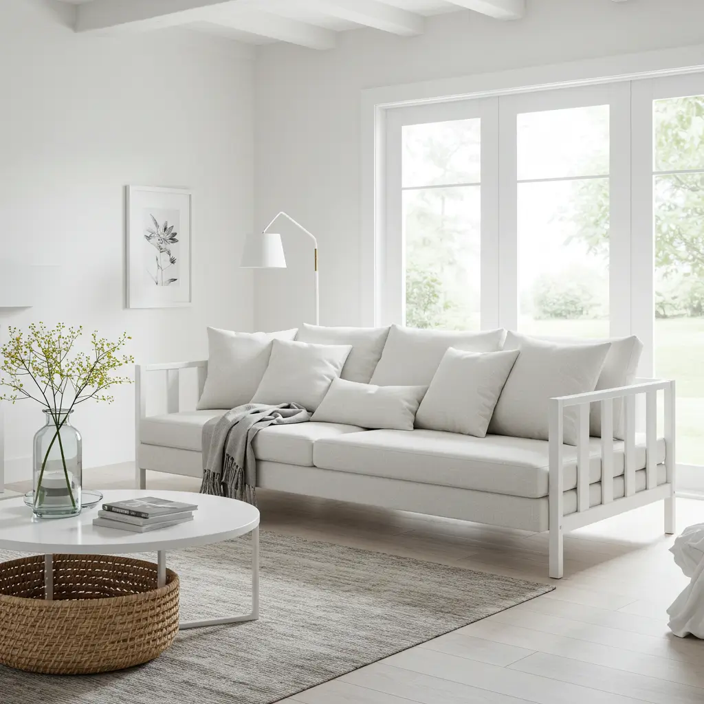 White L-Shaped Sofa with Gold Base