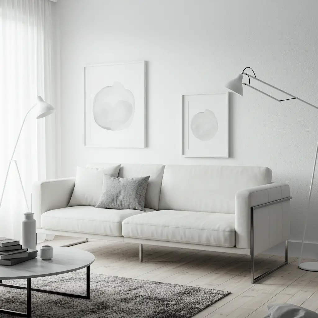 White Leather Sofa with Metal Frame