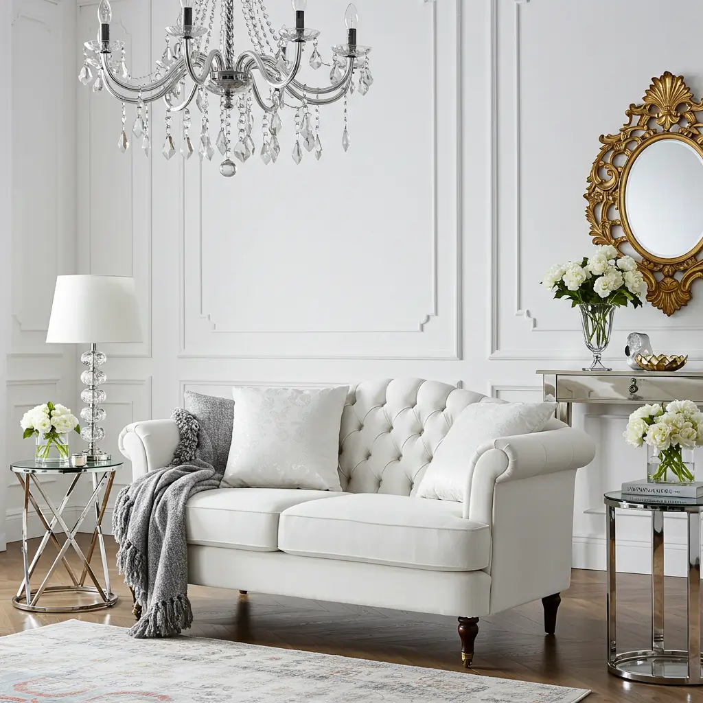 White Velvet Settee