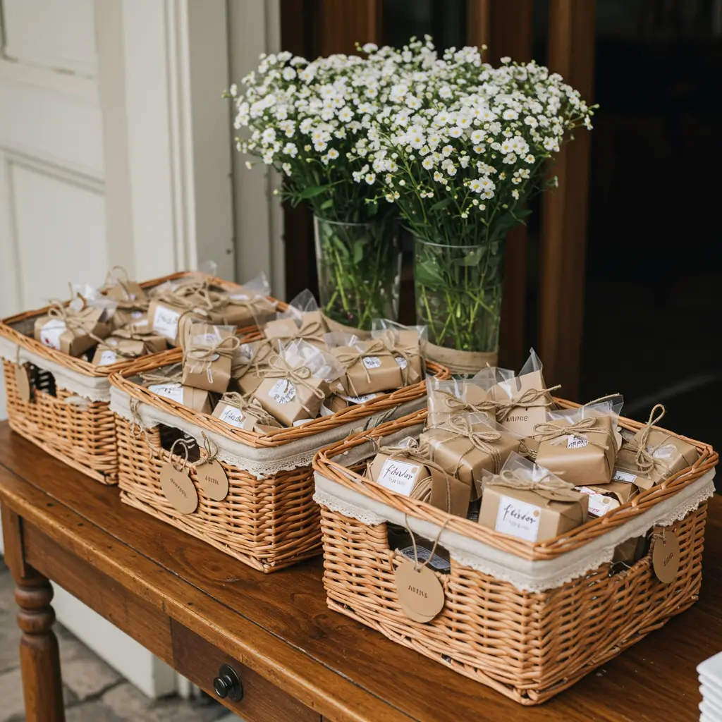 Wicker Baskets with Wedding Favors