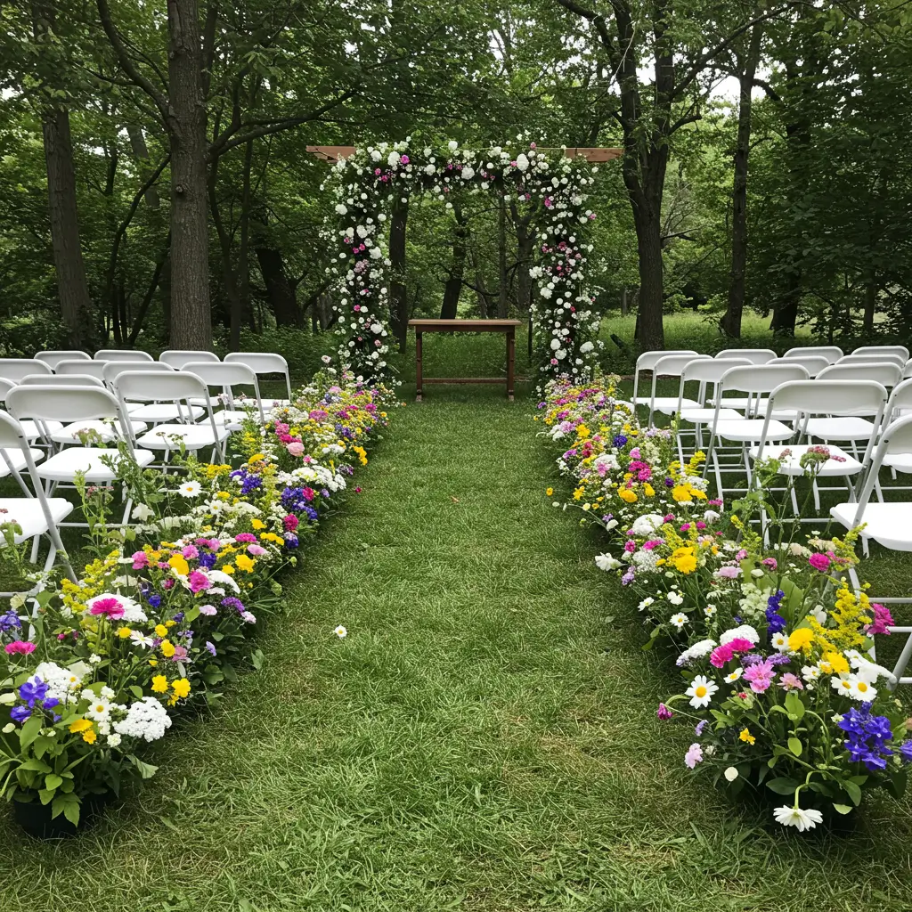 Wildflower-Lined Aisle Ending in Altar
