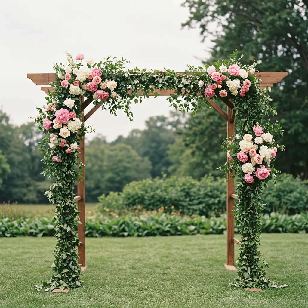Wooden Arch with Draped Florals