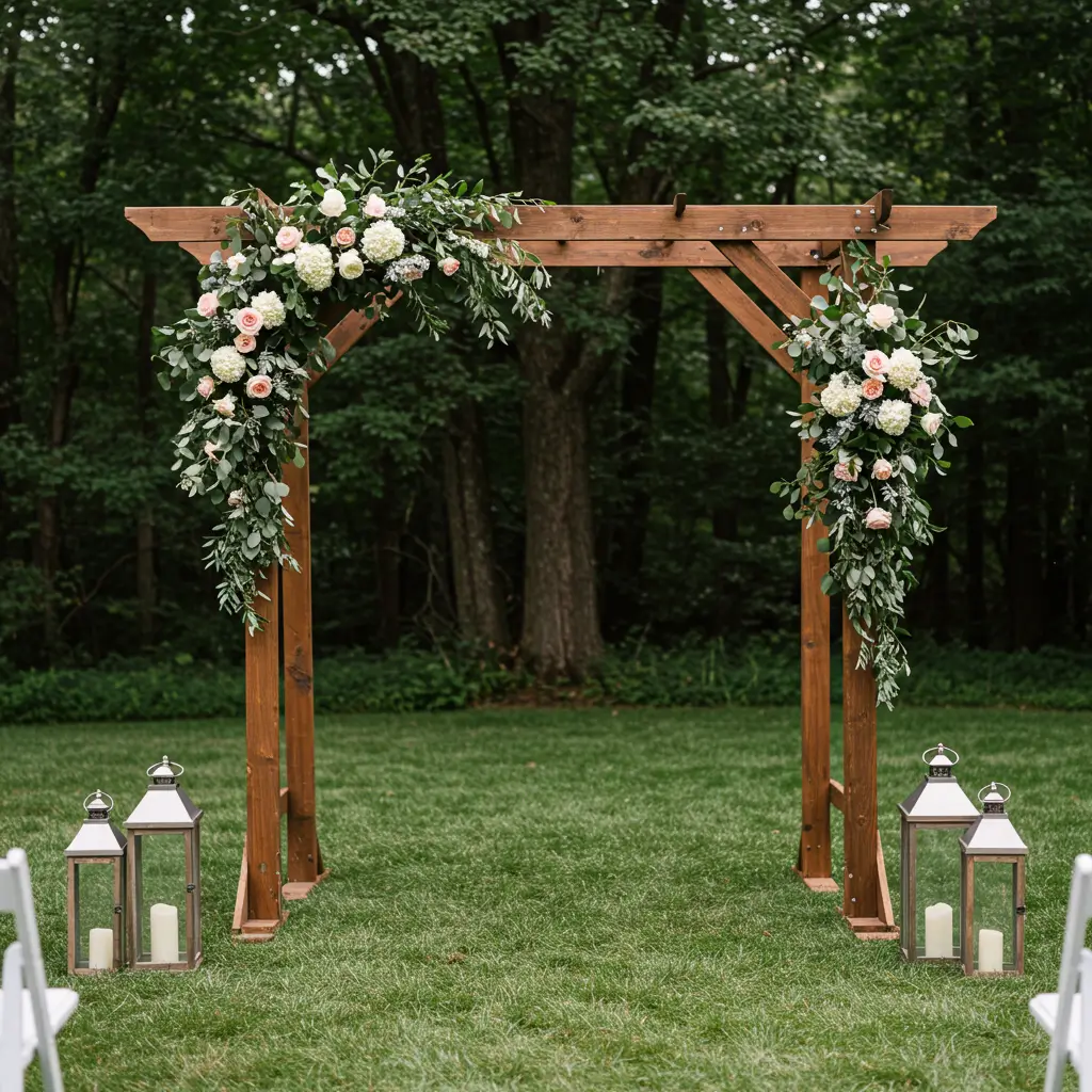 Wooden Arch with Hanging Florals