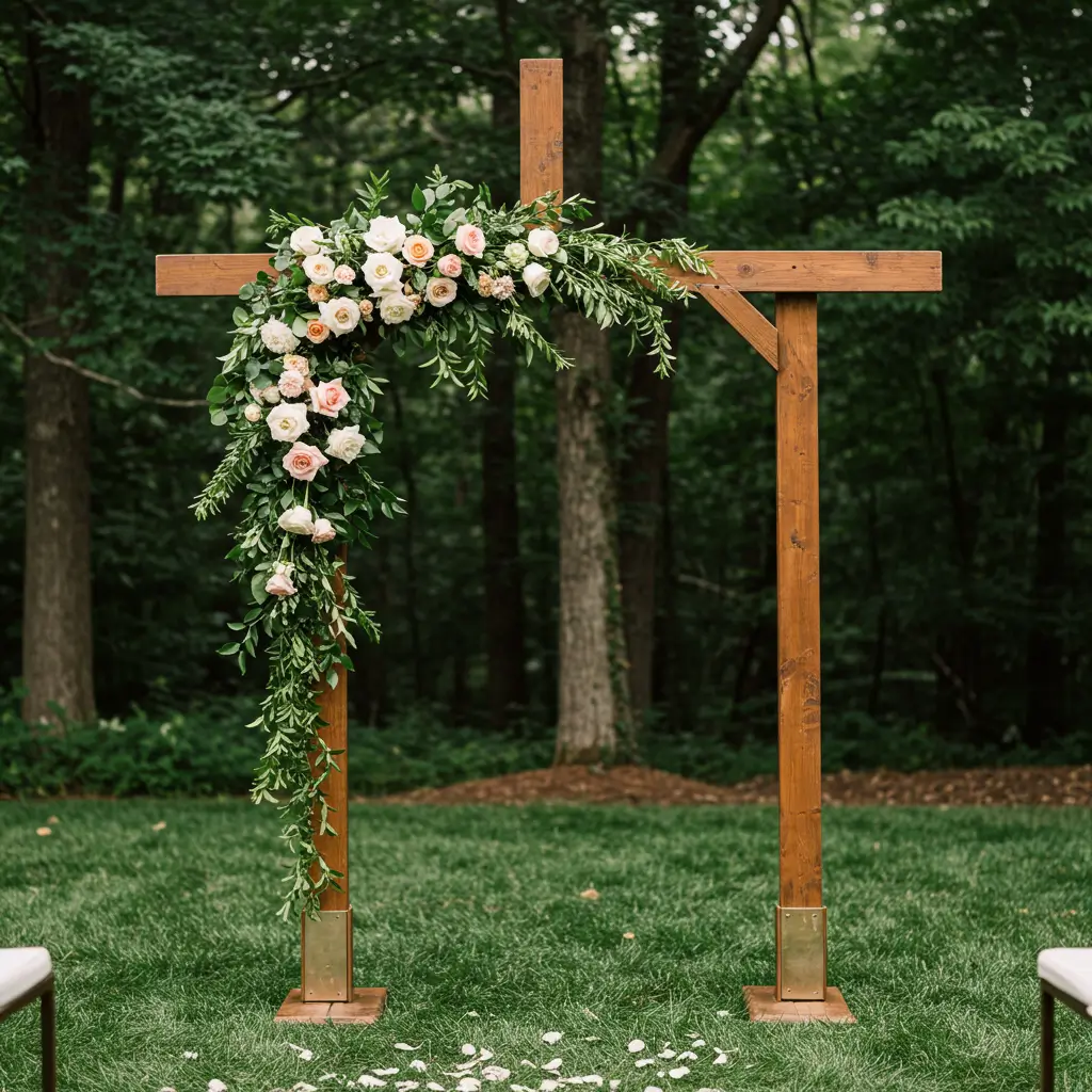 Wooden Cross with Floral Accents