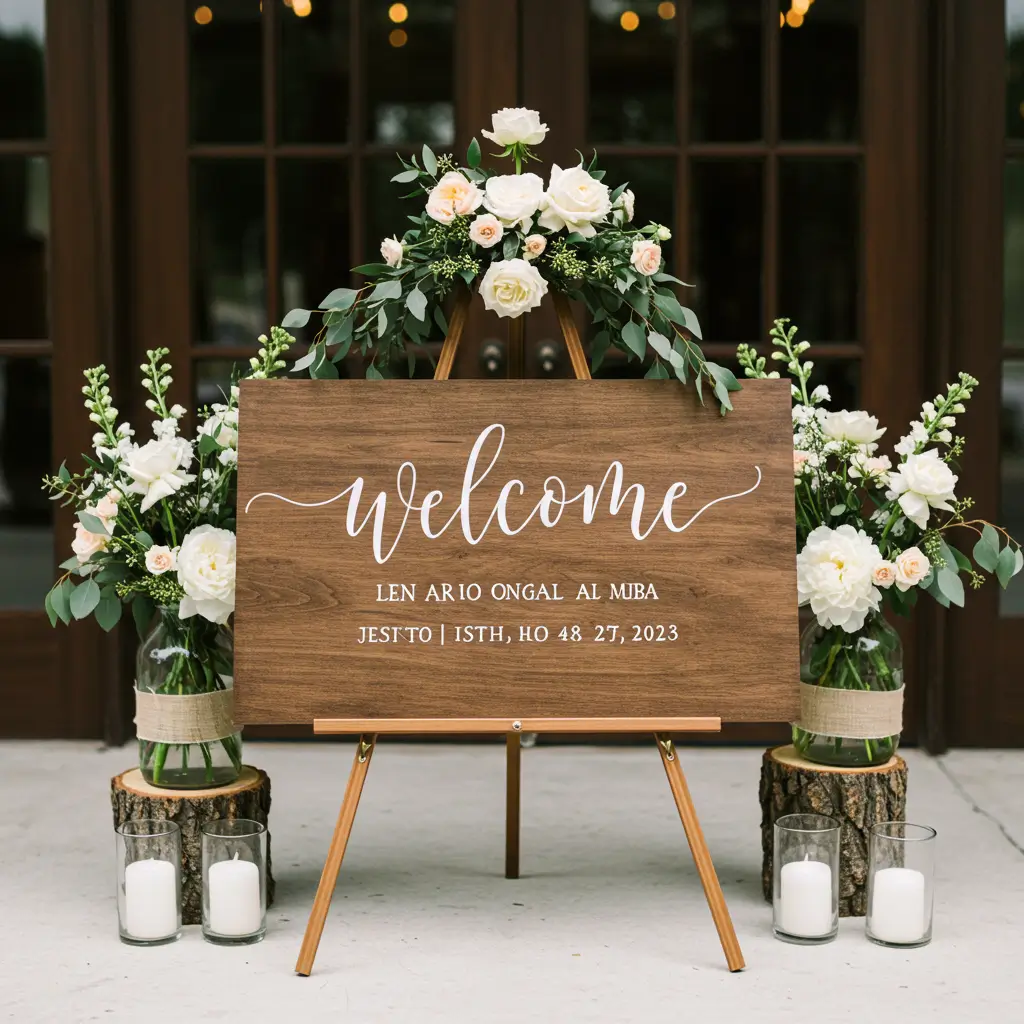 Wooden Welcome Sign with Calligraphy