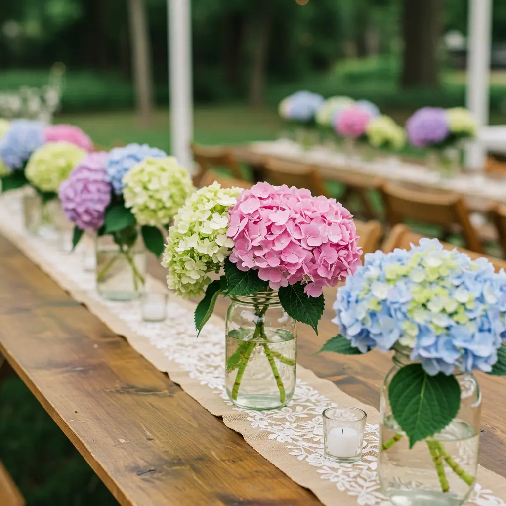 wedding table hydrangea