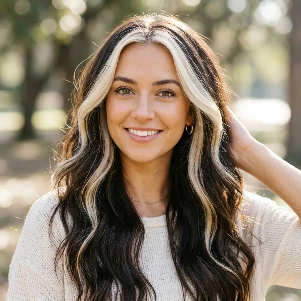 Face framing blonde highlights on dark brown hair deliver the biggest impact for the lowest commitment