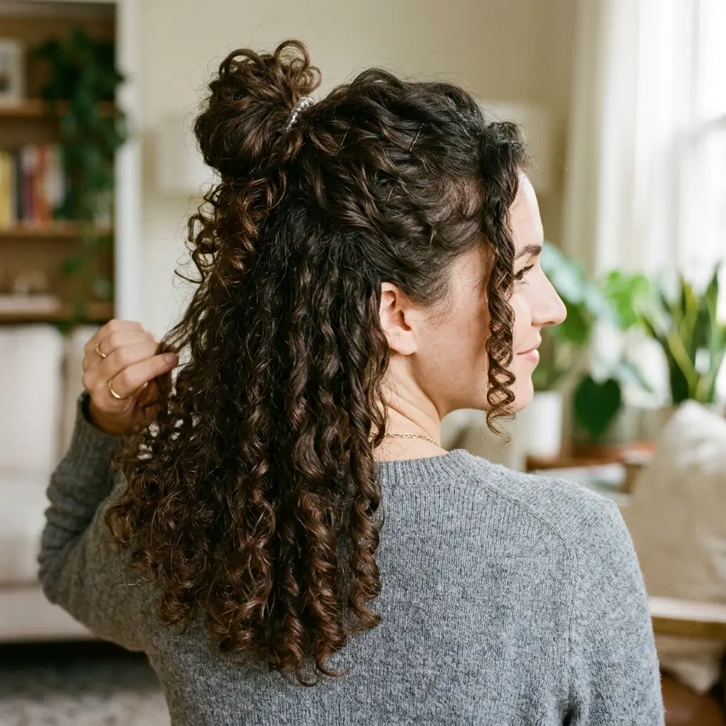 Half Up Curly Bun