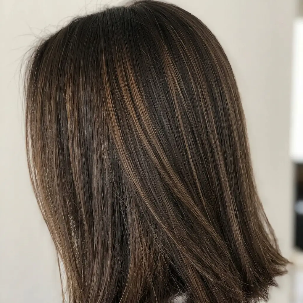 How to style dark brown hair with caramel highlights so the color does the talking