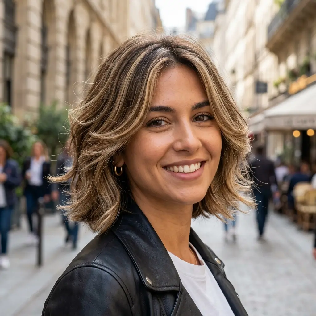 Layered Butterfly Bob with Highlights