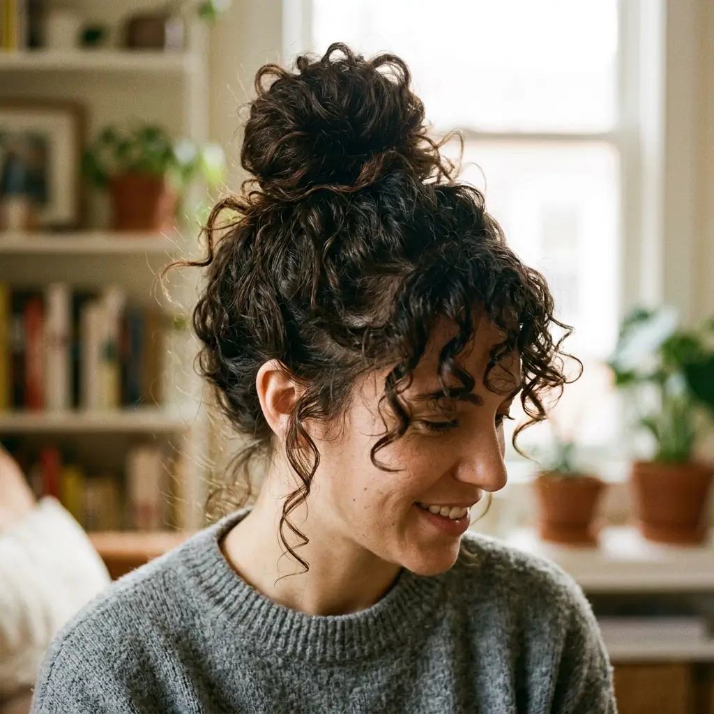 Messy Curly Top Knot