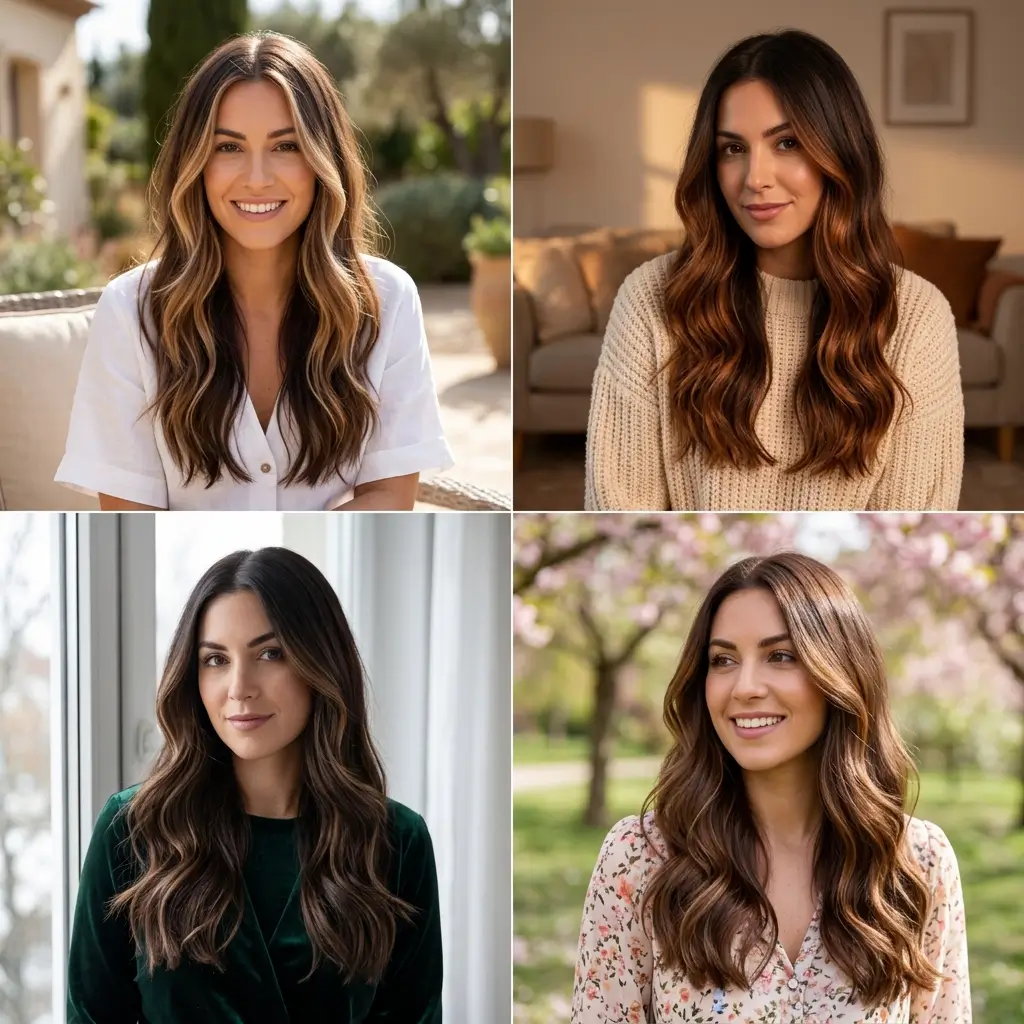 Seasonal tweaks that keep dark brown hair with caramel highlights feeling fresh year round