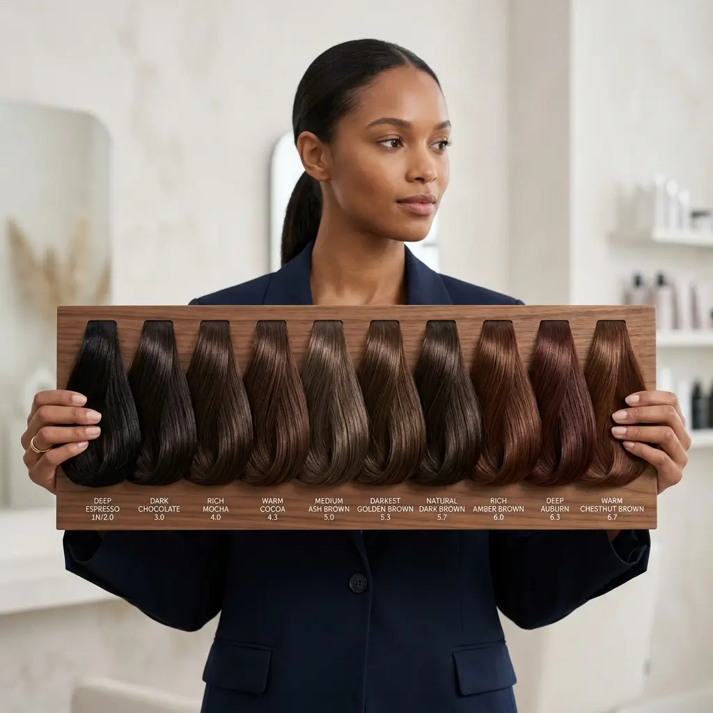 The dark brown shade spectrum goes from almost black espresso to rich warm chestnut