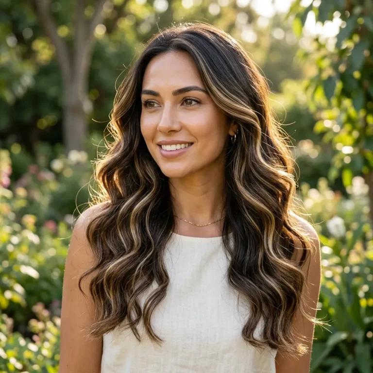 dark brown hair with blonde highlights