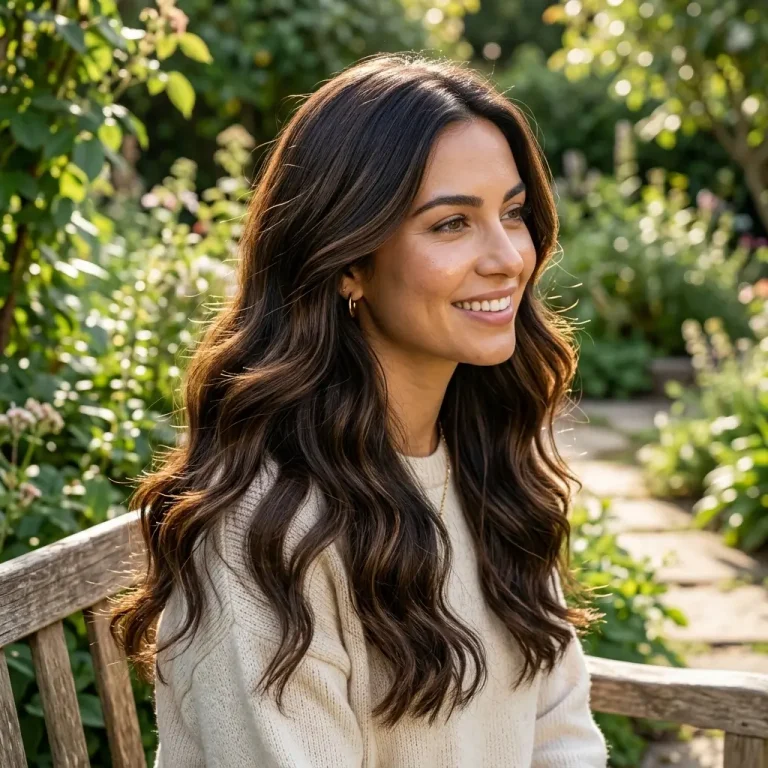 dark brown hair with lowlights