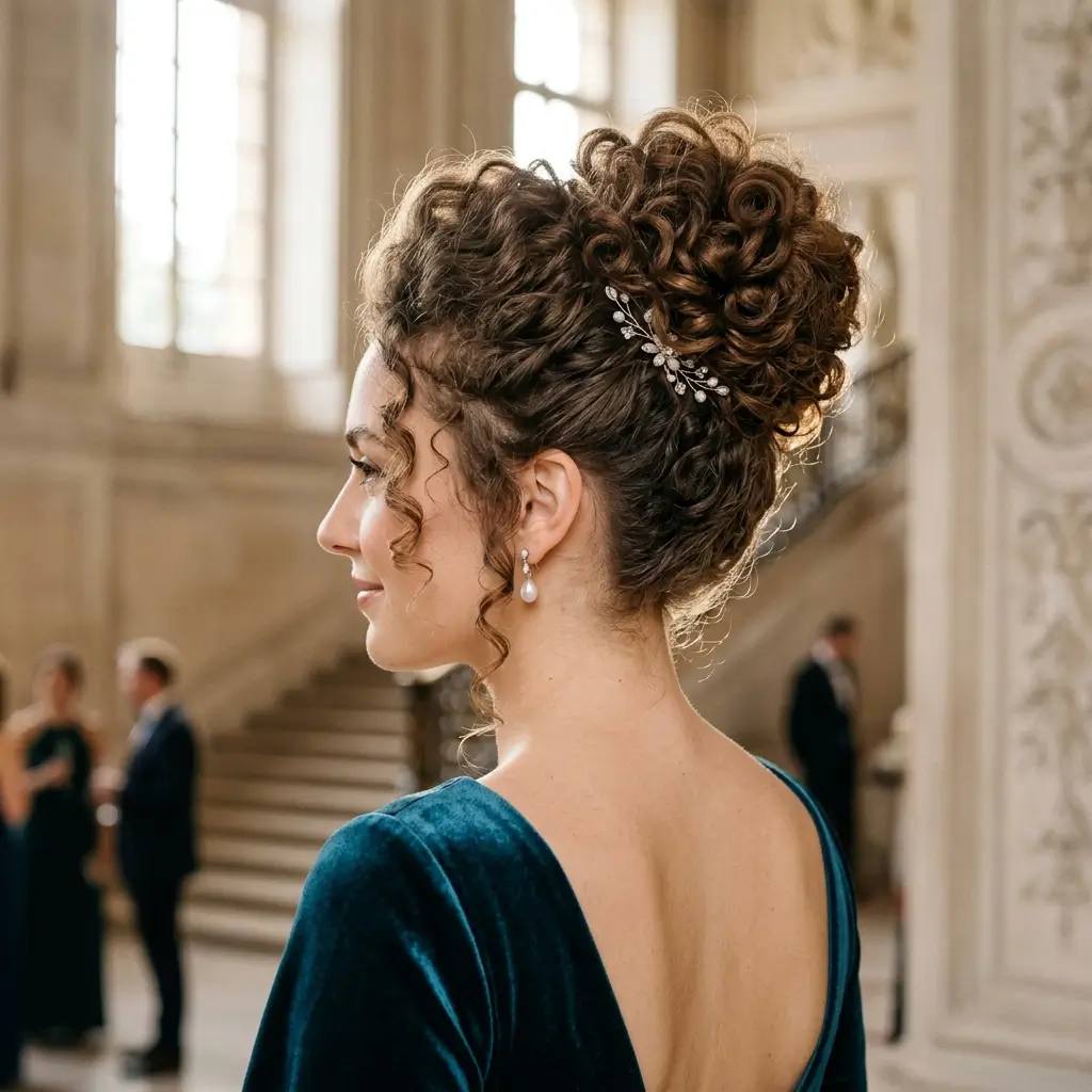 11. Curly Updo with Height (Elegant Lift)