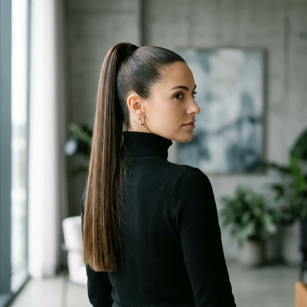 12. Long Straight Ponytail (Sleek and Sharp)