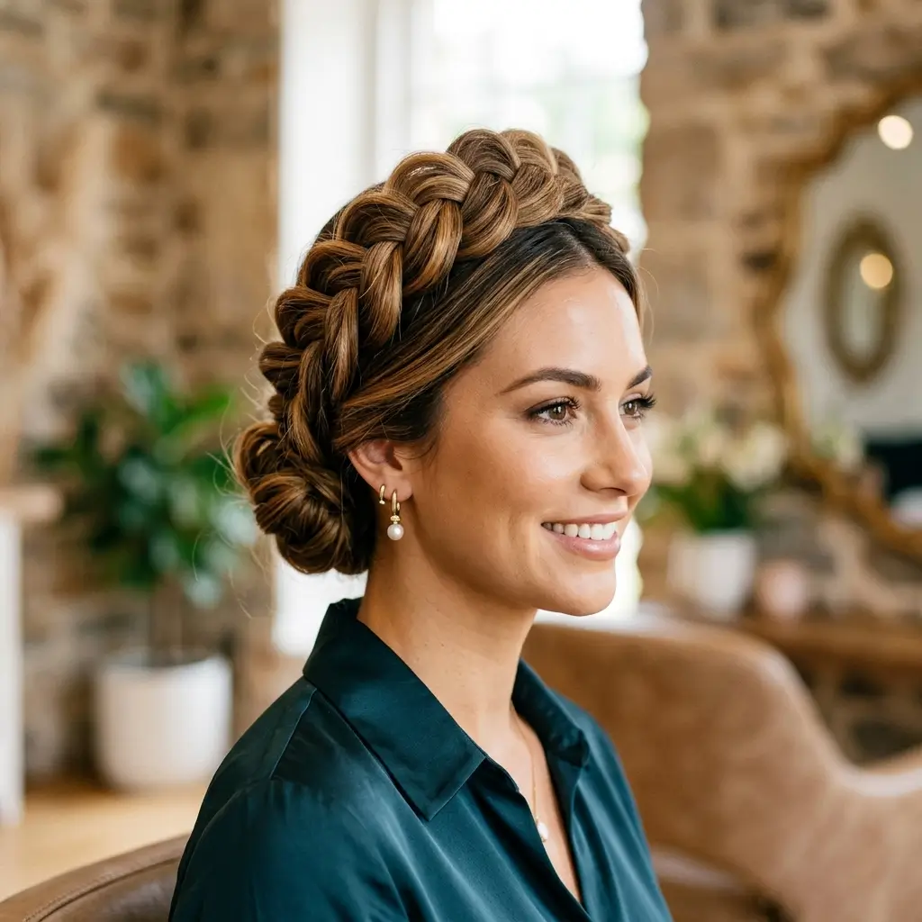15. Braided Crown with Height (Structured Beauty)