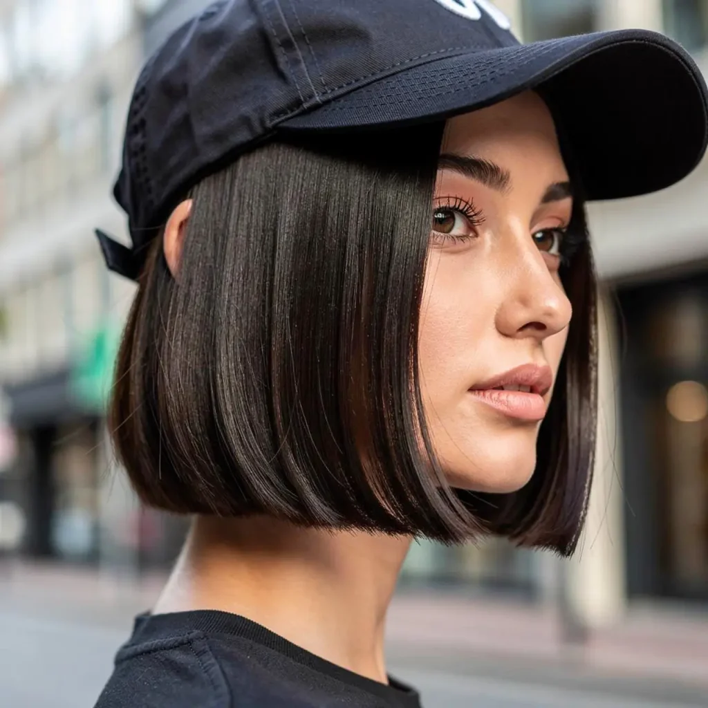 2. Sleek Bob with Cap