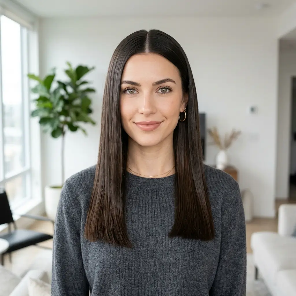2. Straight Hair with Middle Part (Clean and Modern)