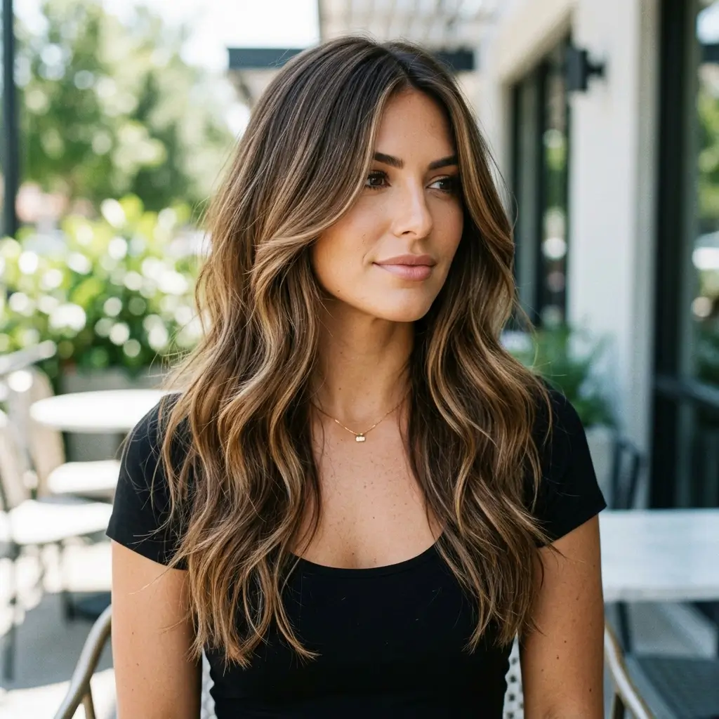 4. Long Layers with Waves (Slimming Effect)