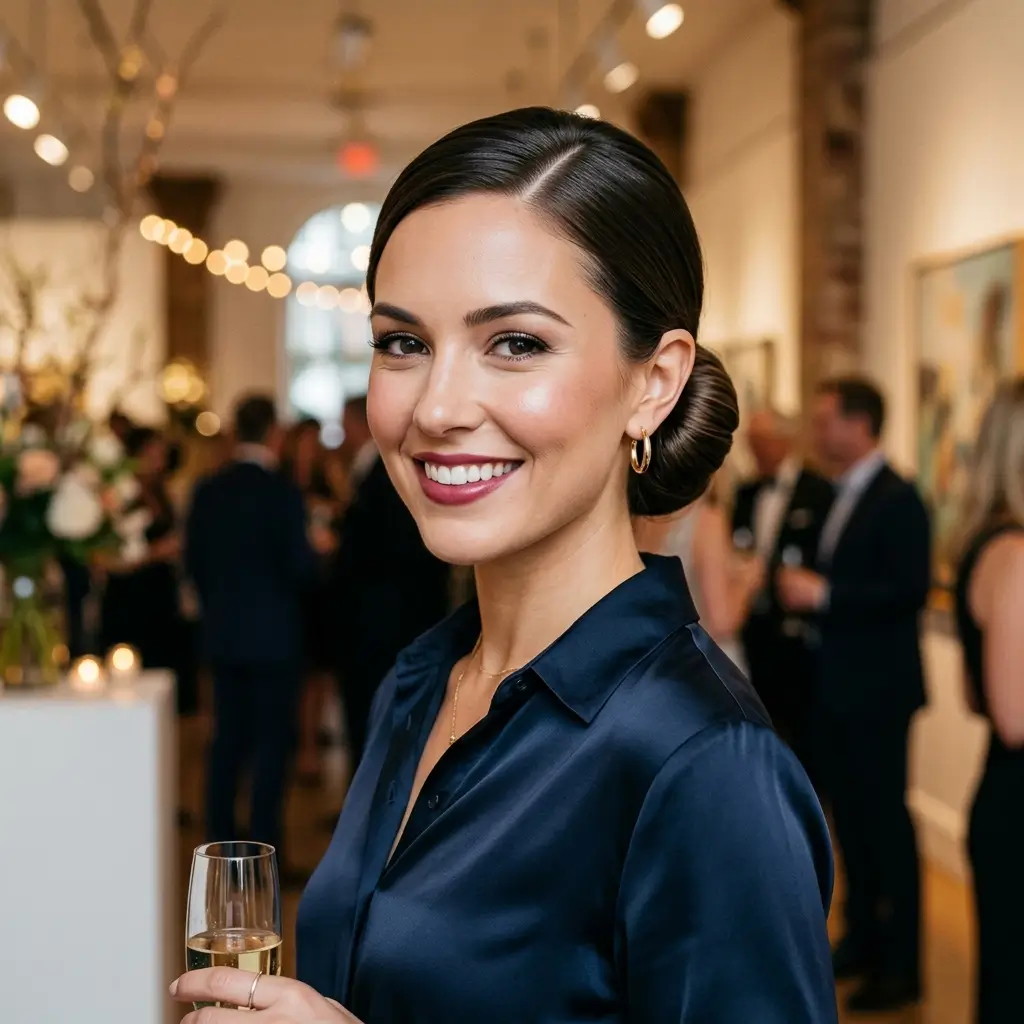 5. Low Bun with Side Part (Classic and Flattering)