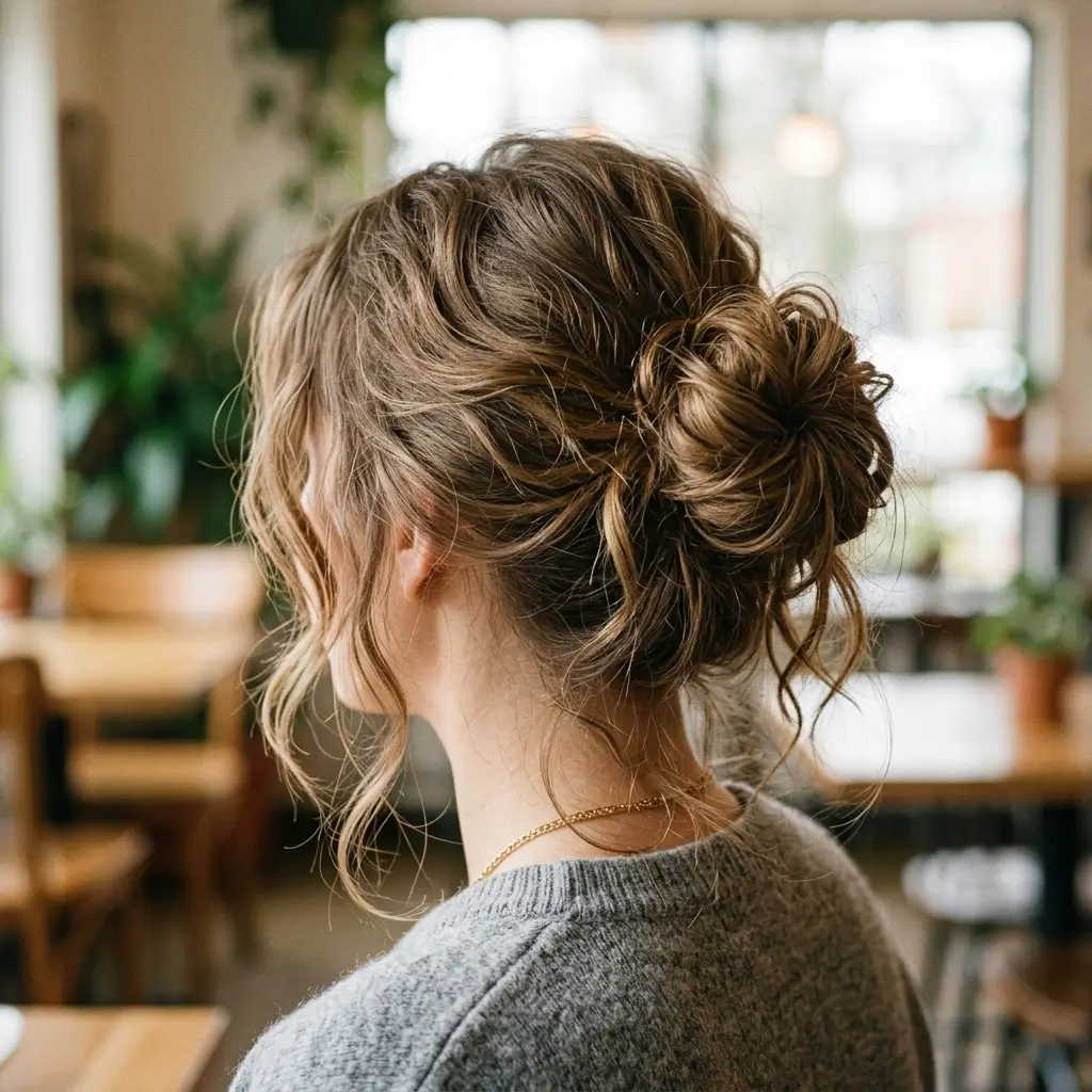 5. Messy Bun with Texture (Effortless Fullness)