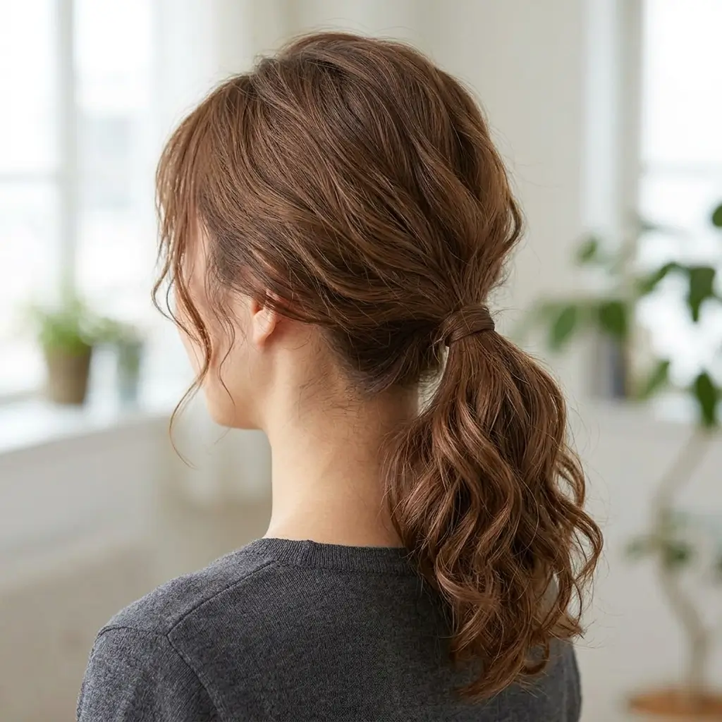 7. Low Ponytail with Waves (Soft Structure)