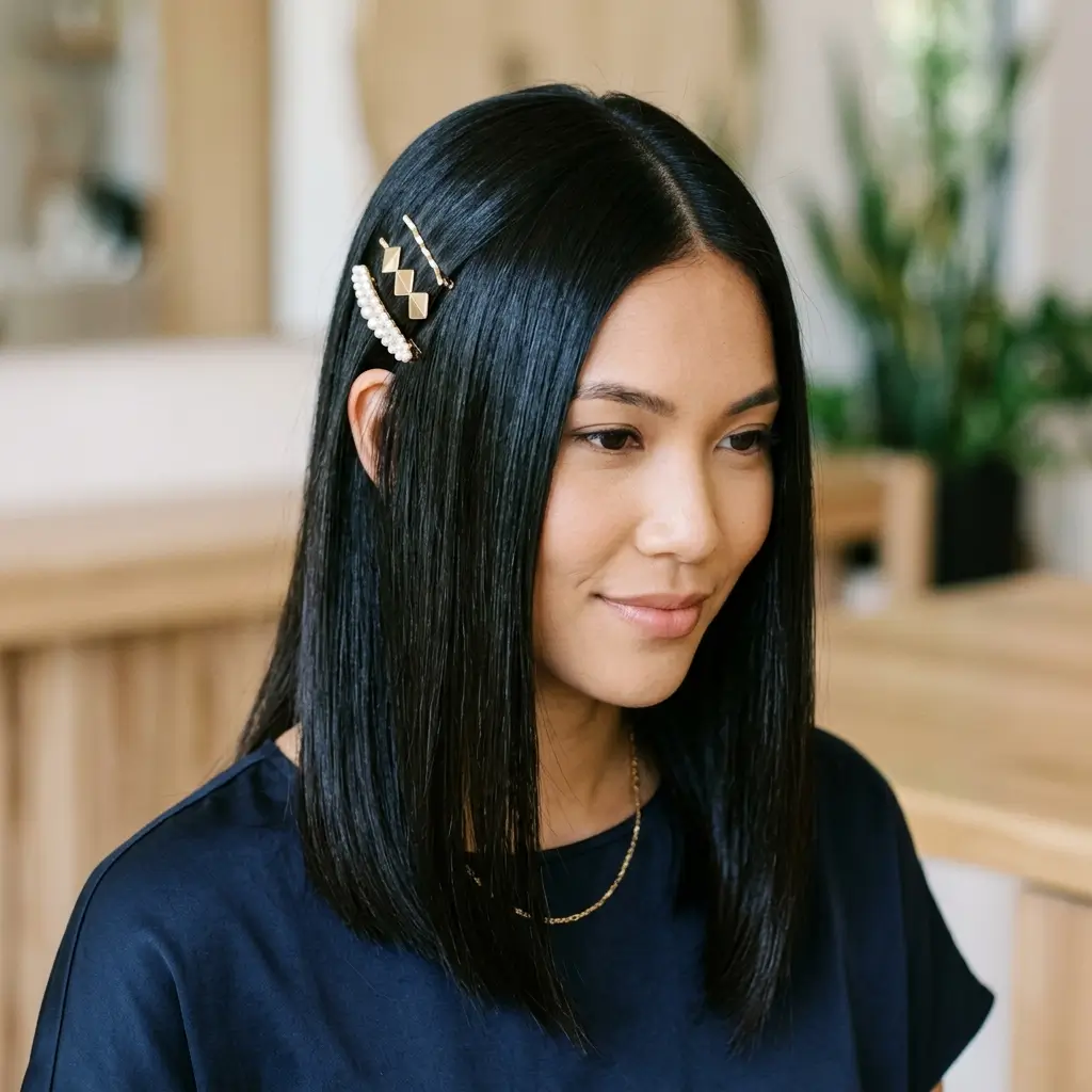 7. Sleek Straight with Hair Accessories (Subtle Glam)