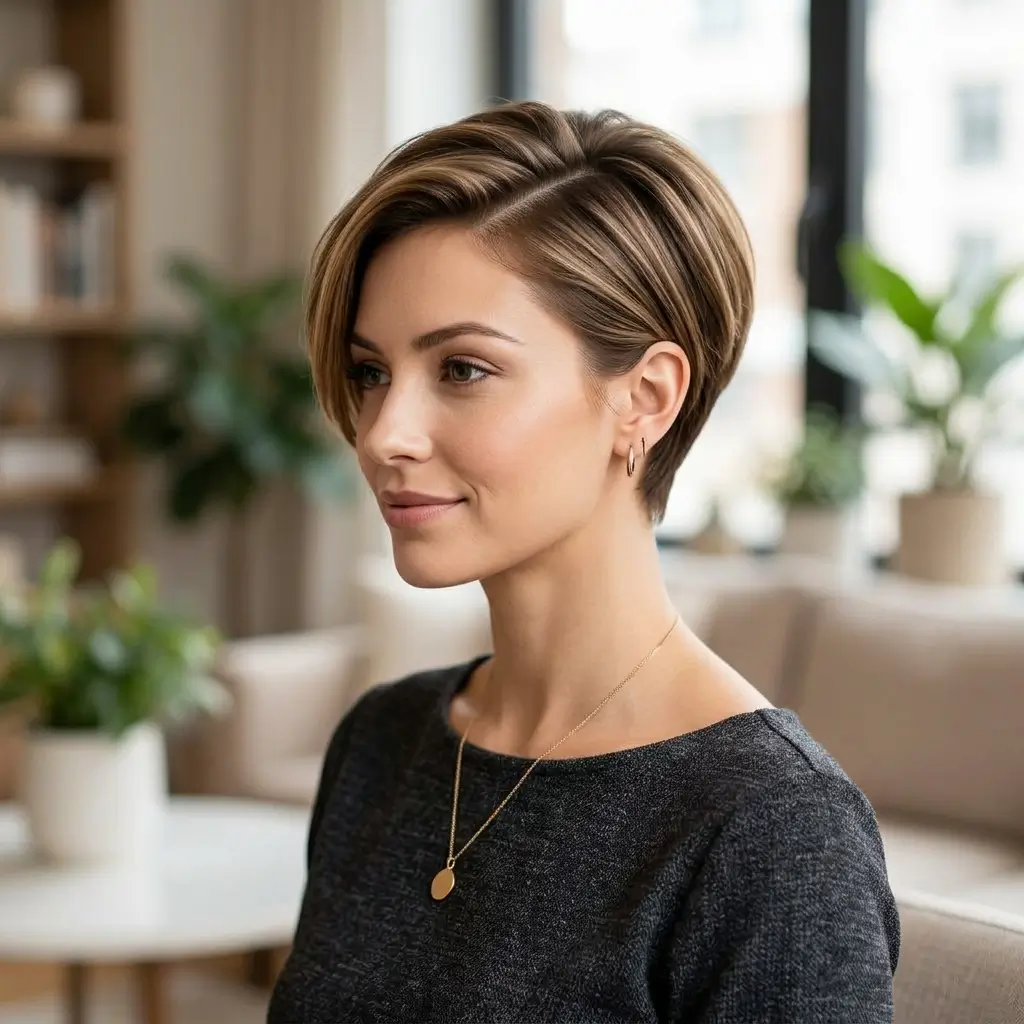 8. Side Swept Pixie (Elegant Shape)