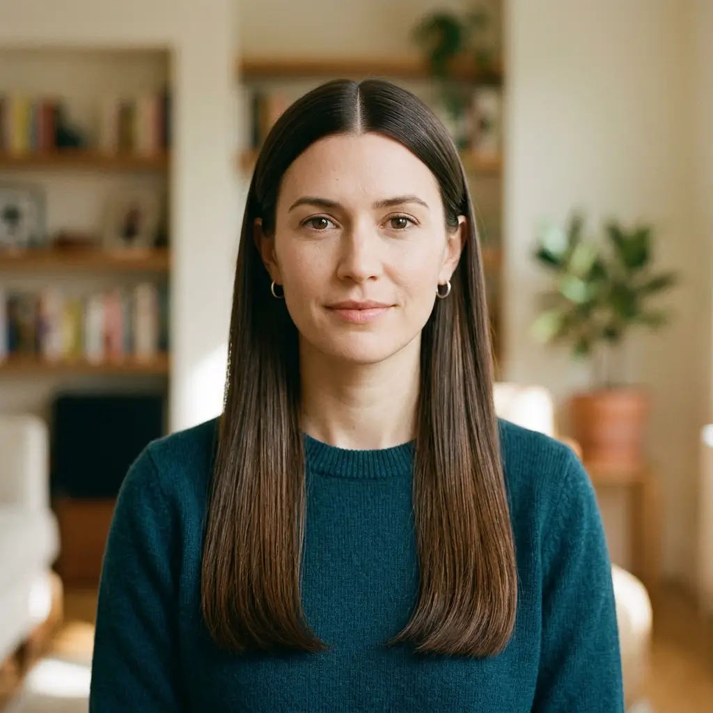 8. Straight Hair with Middle Part (Lengthening Effect)