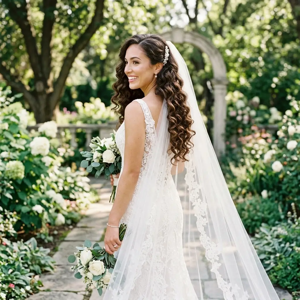 Cascading Curls With Veil