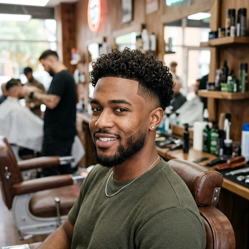 Curly Top with Fade Defined and Stylish