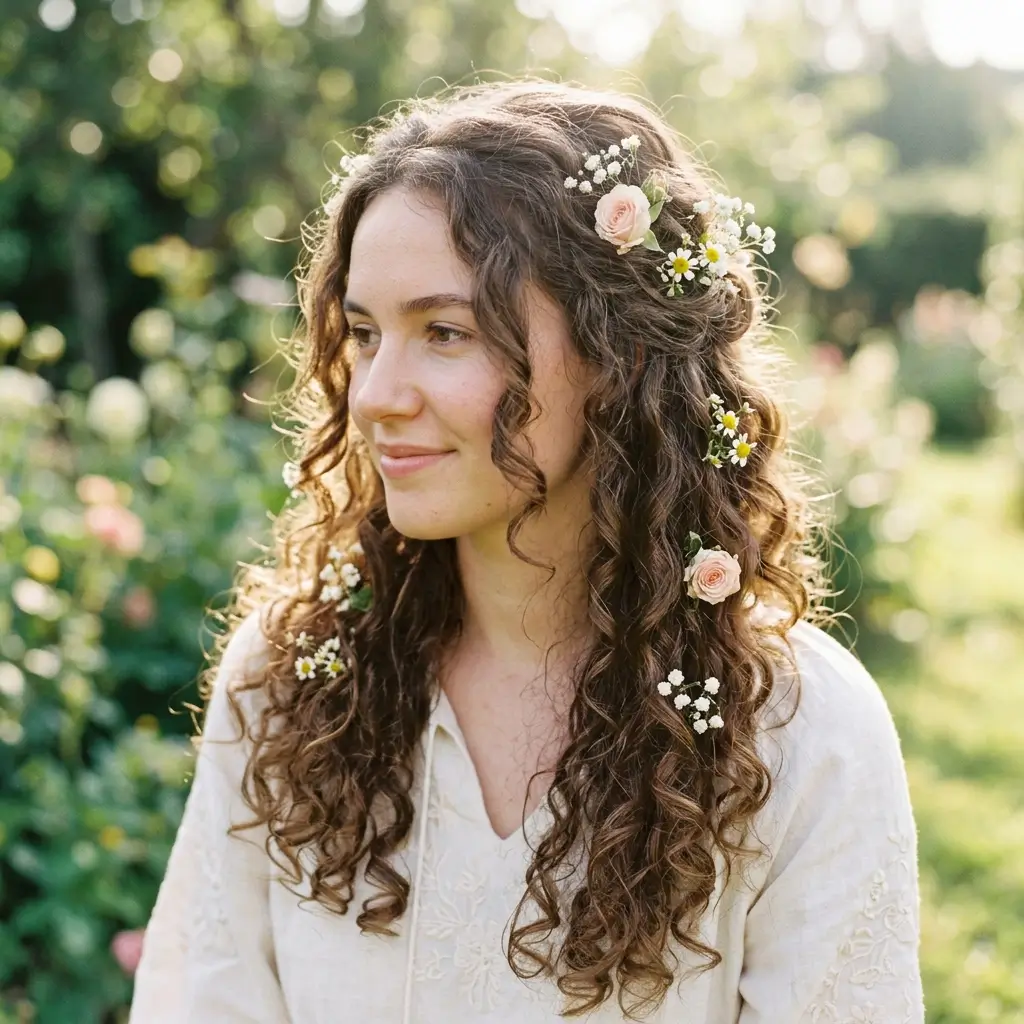 Floral Pinned Curls Down