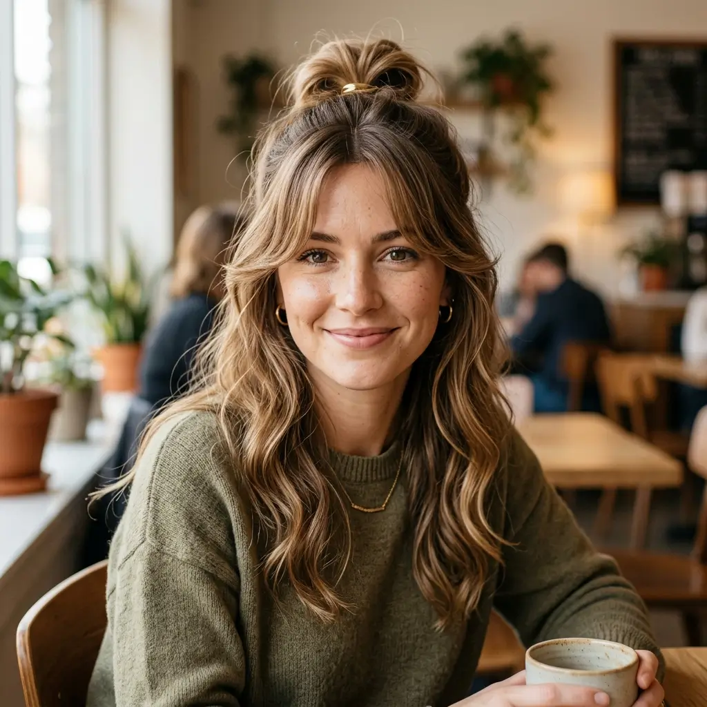 Half-Up With Curtain Bangs