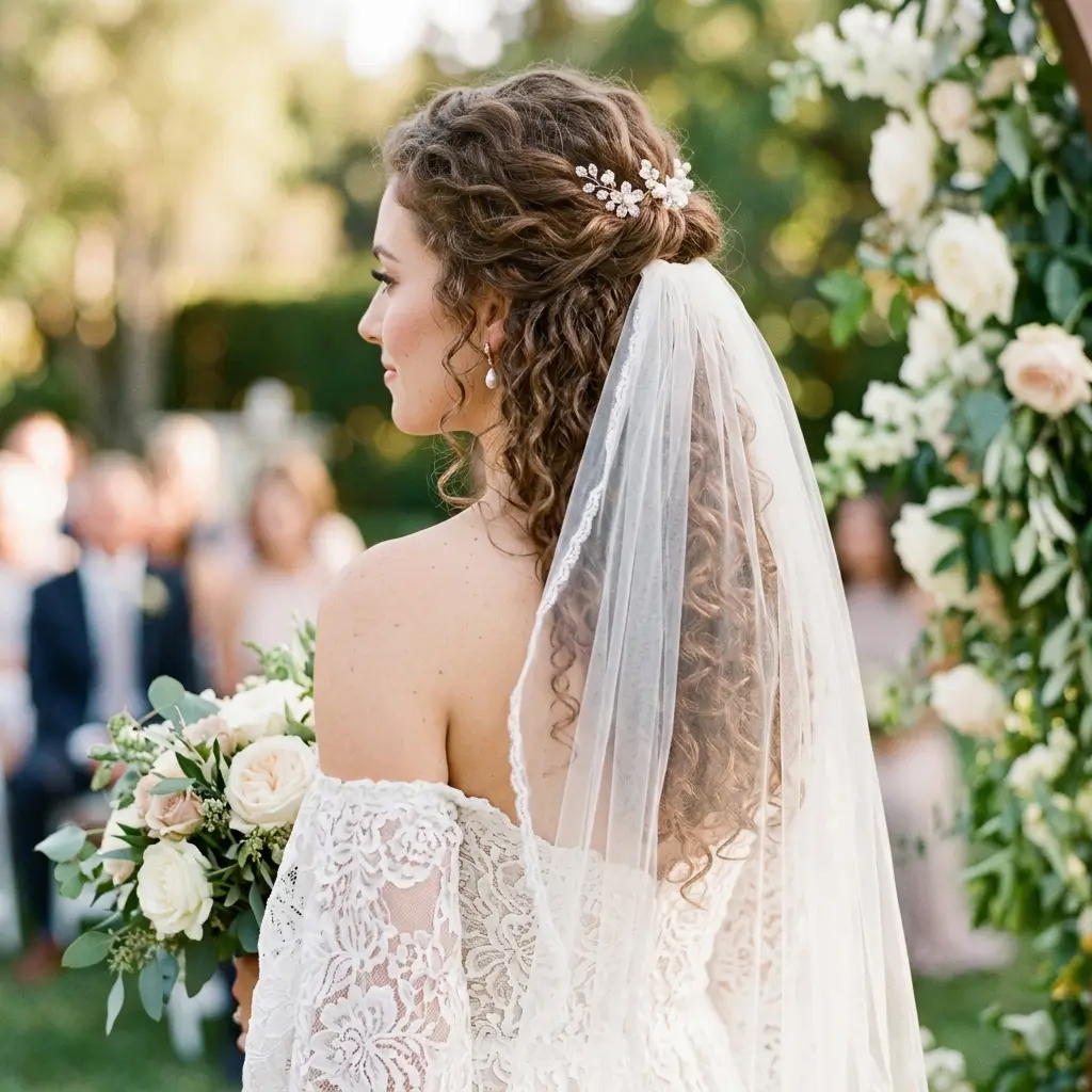 Half Up With Veil on Curls