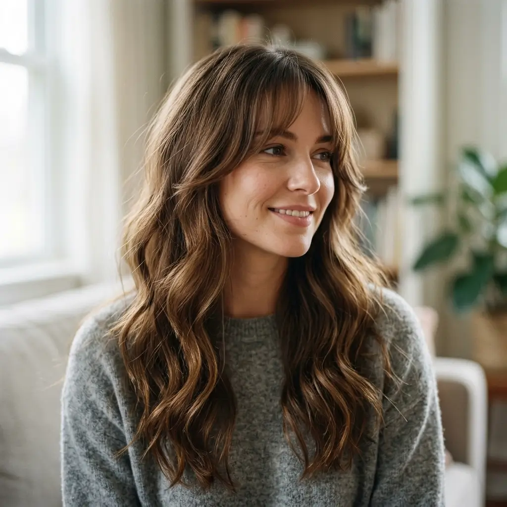 Long Hair Down With Curtain Bangs