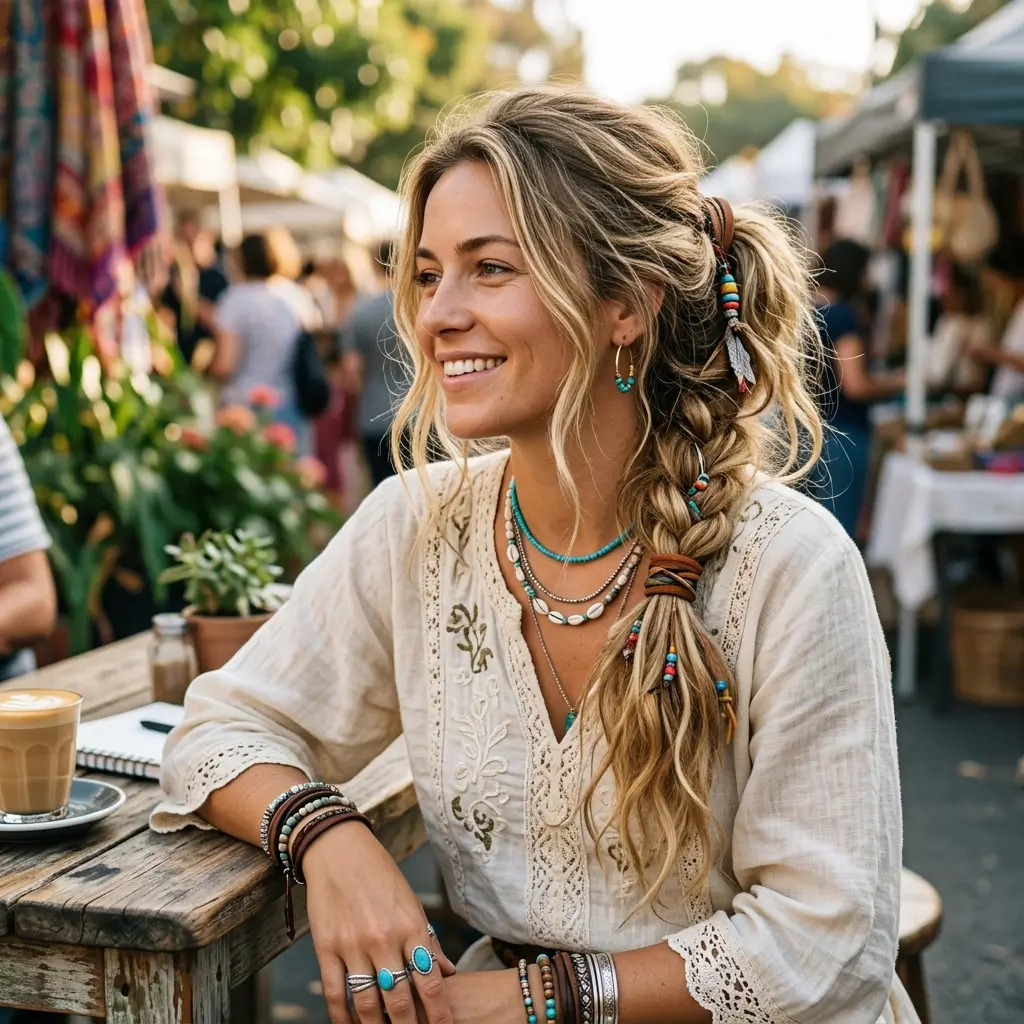 Long Hair Tied Back Boho and Cool